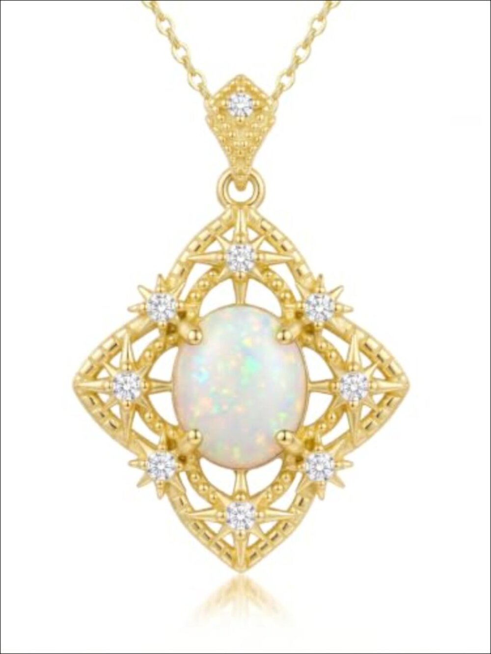 Gold Plated White Opal Star Butterfly Pendant Necklace for Women Gift